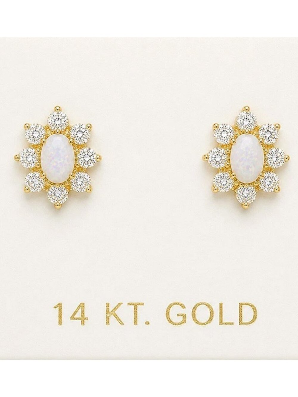 Genuine 0.54 Cts Opal & White Sapphire Earrings 14k Yellow Gold